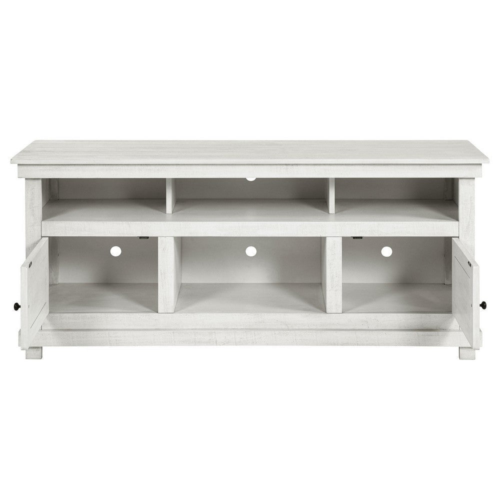 Ayne TV Stand Media Cabinet 2 Doors and 4 Shelves White Wood 60 Inch BM329092