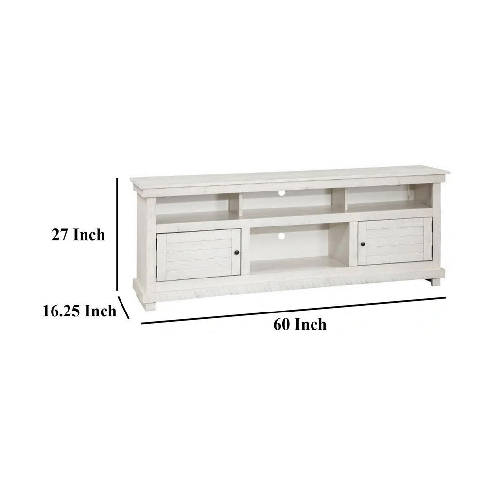 Ayne TV Stand Media Cabinet 2 Doors and 4 Shelves White Wood 60 Inch BM329092