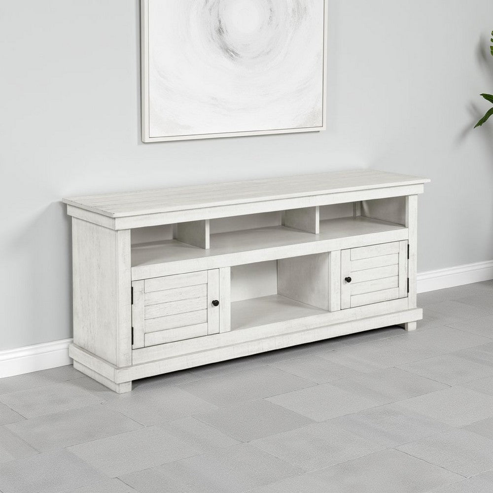 Ayne TV Stand Media Cabinet, 2 Doors and 4 Shelves, White Wood 60 Inch