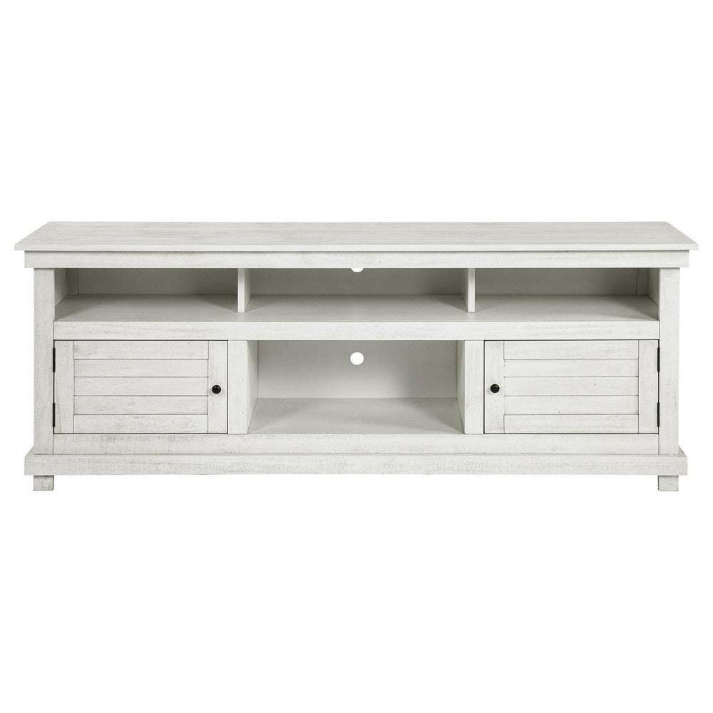 Ayne TV Stand Media Cabinet 2 Doors and 4 Shelves White Wood 70 Inch