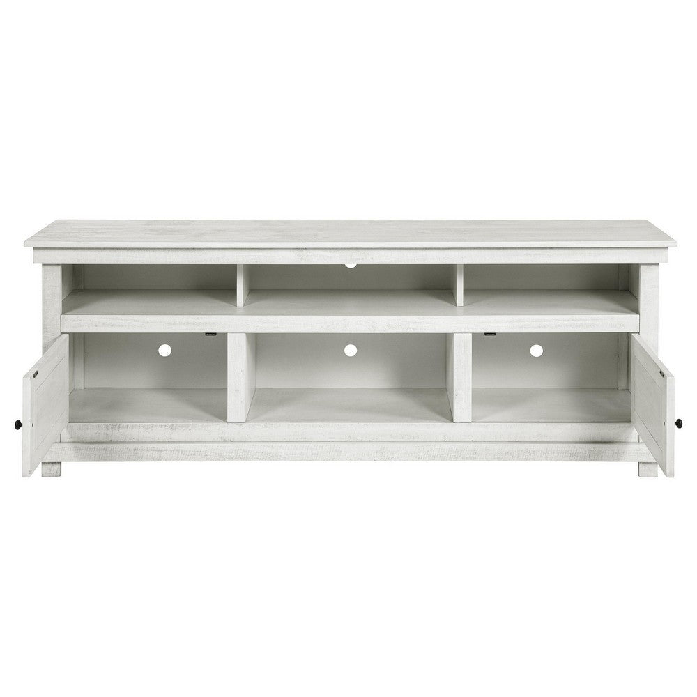 Ayne TV Stand Media Cabinet 2 Doors and 4 Shelves White Wood 70 Inch