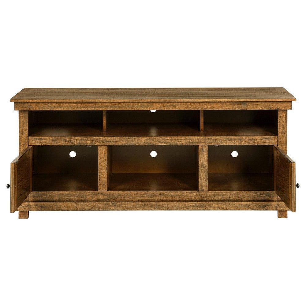 Ayne TV Stand Media Cabinet 2 Doors and 4 Shelves Brown Wood 60 Inch BM329094