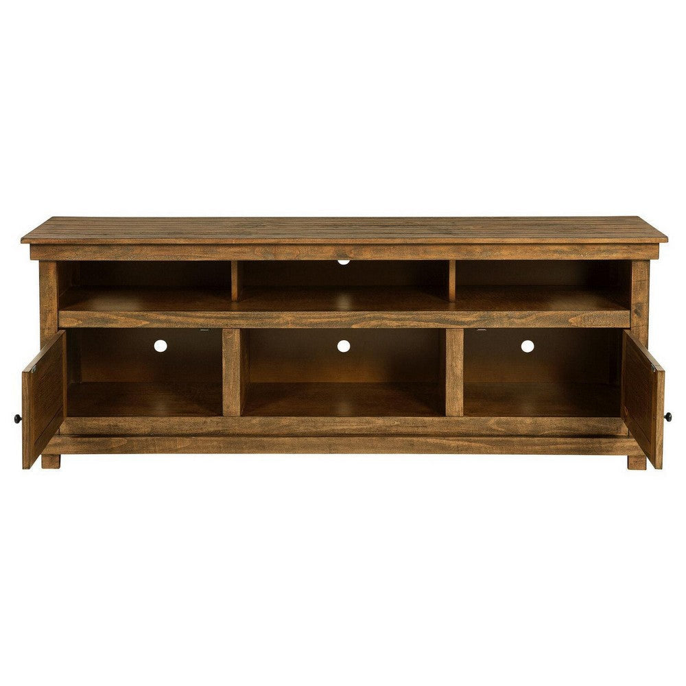 Ayne TV Stand Media Cabinet 2 Doors and 4 Shelves Brown Wood 70 Inch