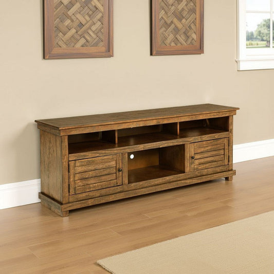 Ayne TV Stand Media Cabinet, 2 Doors and 4 Shelves, Brown Wood 70 Inch
