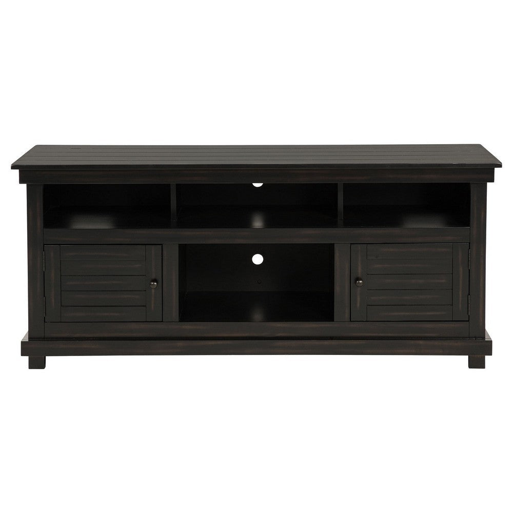 Ayne TV Stand Media Cabinet 2 Doors and 4 Shelves Black Wood 60 Inch