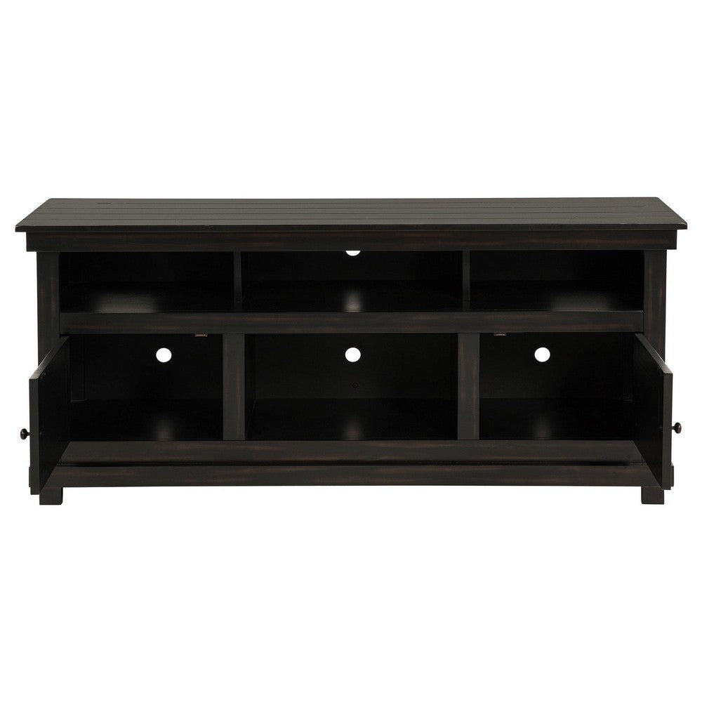 Ayne TV Stand Media Cabinet 2 Doors and 4 Shelves Black Wood 60 Inch