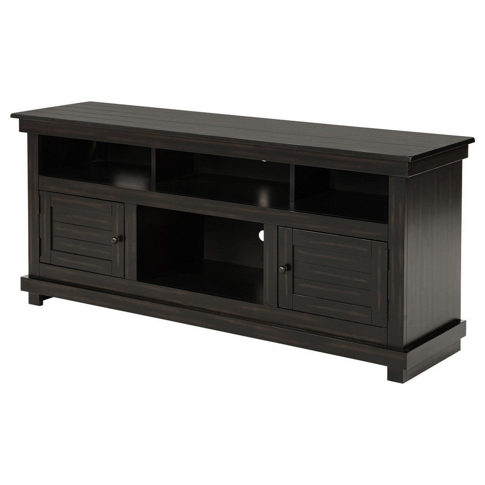 Ayne TV Stand Media Cabinet 2 Doors and 4 Shelves Black Wood 60 Inch