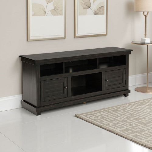 Ayne TV Stand Media Cabinet, 2 Doors and 4 Shelves, Black Wood 60 Inch