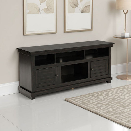 Ayne TV Stand Media Cabinet, 2 Doors and 4 Shelves, Black Wood 60 Inch