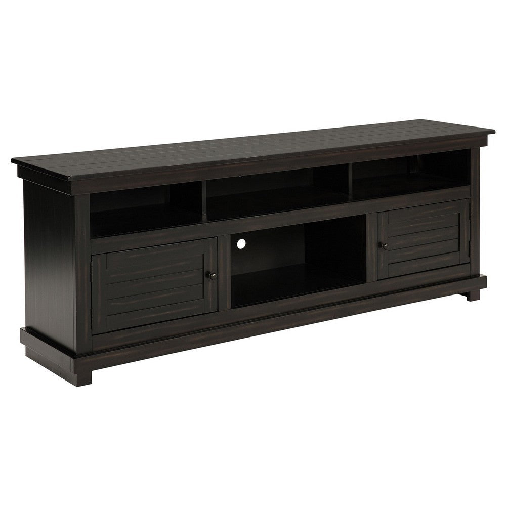 Ayne TV Stand Media Cabinet, 2 Doors and 4 Shelves, Black Wood 70 Inch