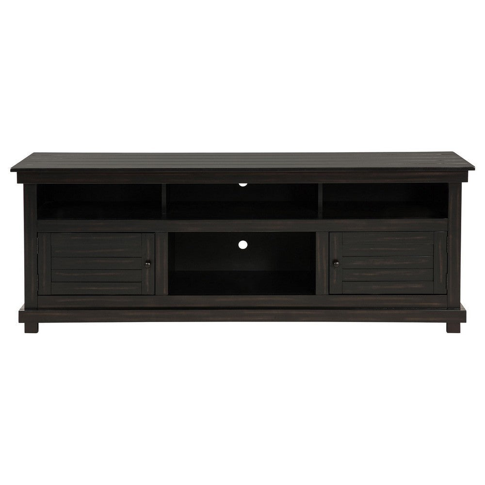 Ayne TV Stand Media Cabinet 2 Doors and 4 Shelves Black Wood 70 Inch