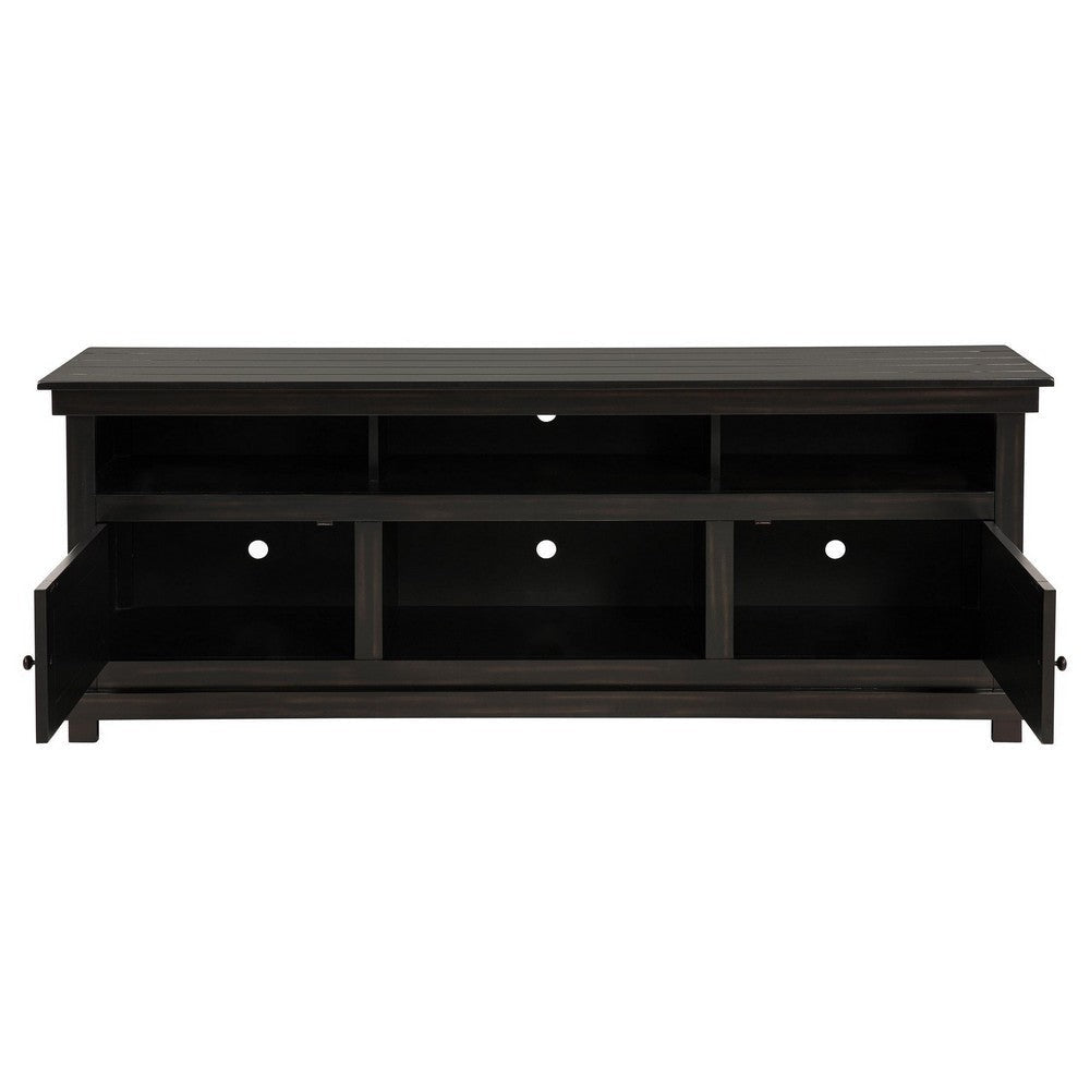 Ayne TV Stand Media Cabinet 2 Doors and 4 Shelves Black Wood 70 Inch