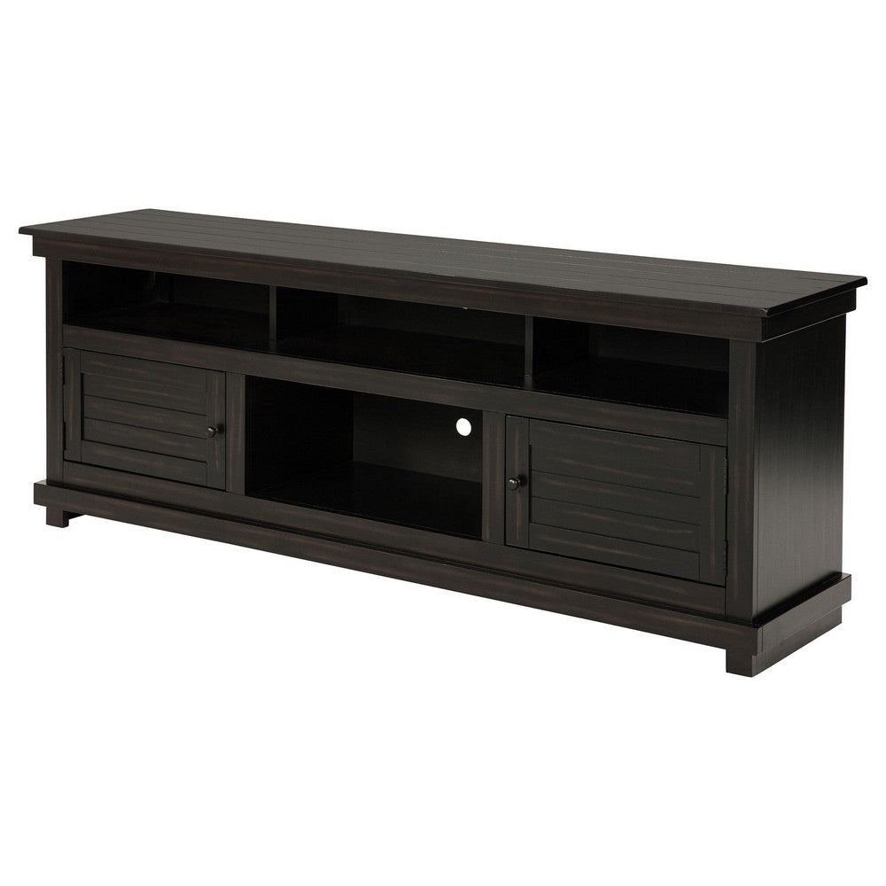 Ayne TV Stand Media Cabinet 2 Doors and 4 Shelves Black Wood 70 Inch