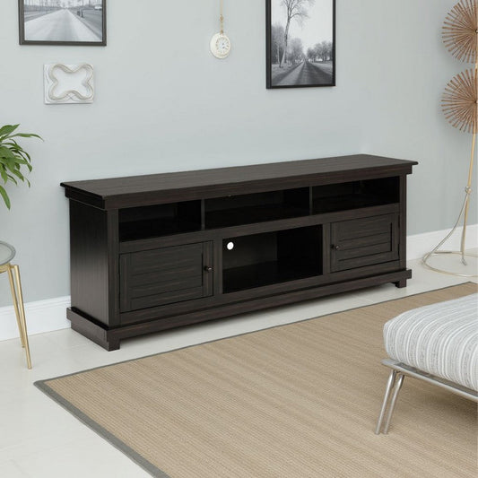 Ayne TV Stand Media Cabinet, 2 Doors and 4 Shelves, Black Wood 70 Inch