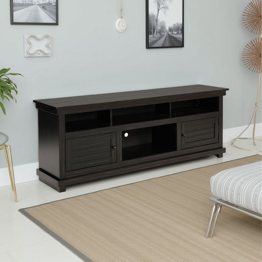 Ayne TV Stand Media Cabinet, 2 Doors and 4 Shelves, Black Wood 70 Inch