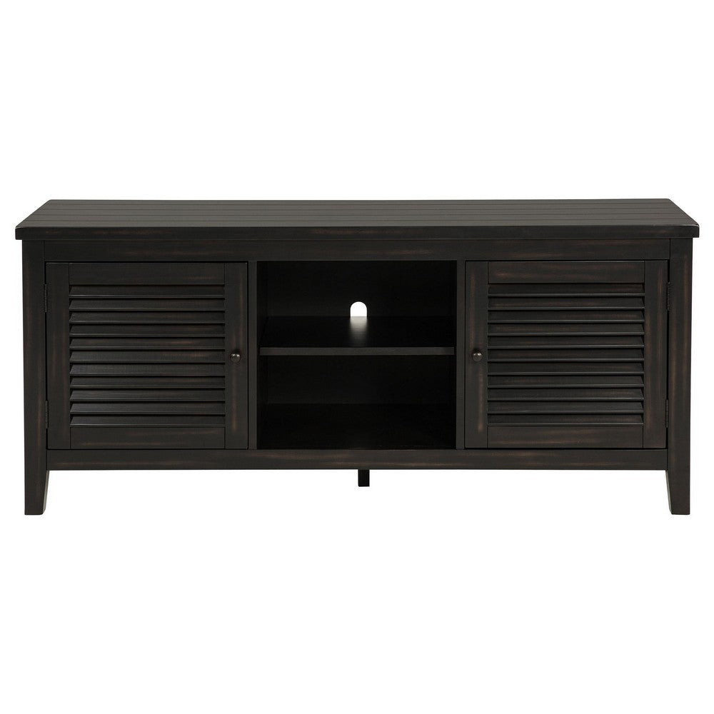 Coni TV Stand Media Cabinet 2 Door and Shelves Black Wood 60 Inch BM329098
