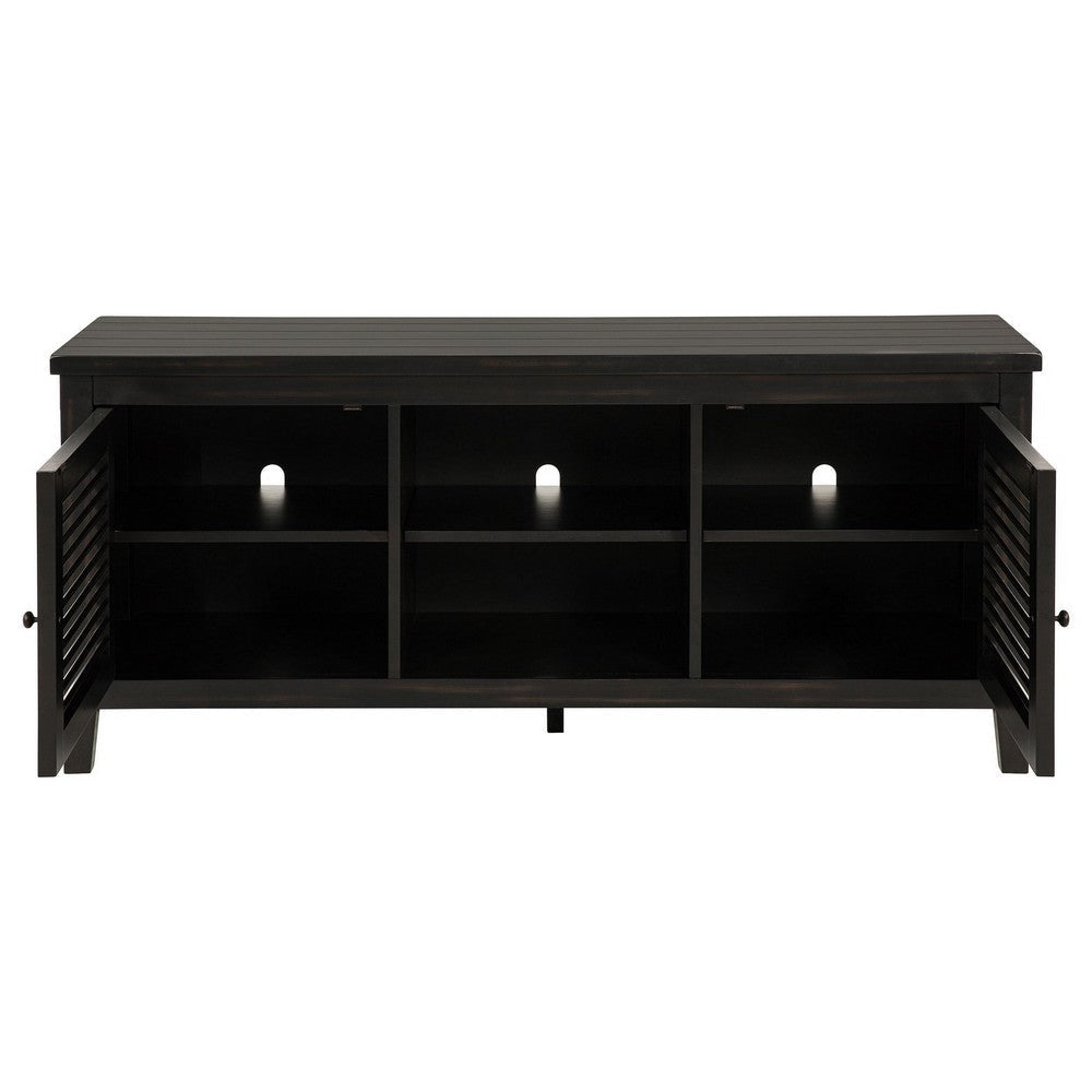 Coni TV Stand Media Cabinet 2 Door and Shelves Black Wood 60 Inch BM329098