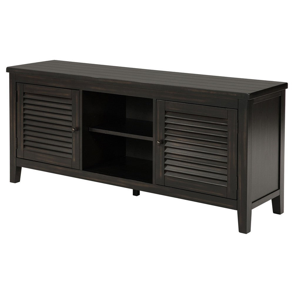 Coni TV Stand Media Cabinet 2 Door and Shelves Black Wood 60 Inch BM329098