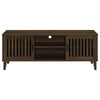 Sid TV Stand Media Cabinet 2 Slatted Doors Shelf Brown Wood 60 Inch BM329099