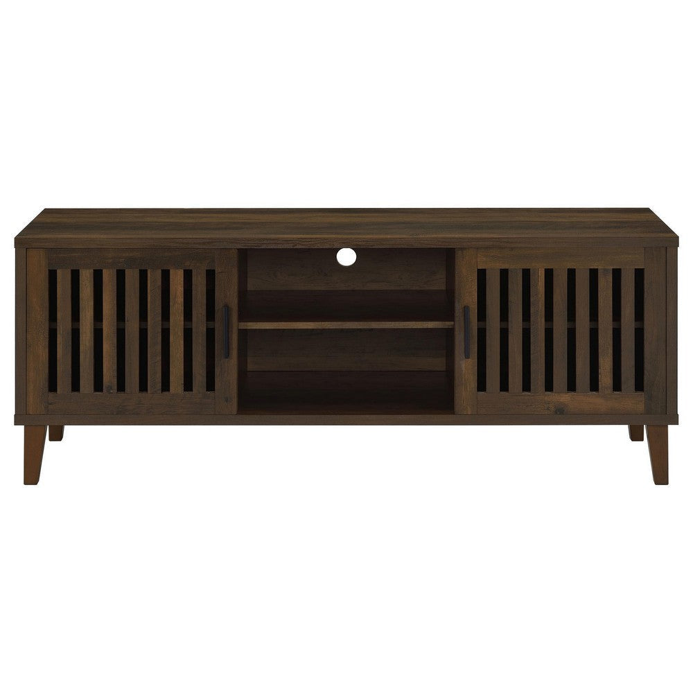 Sid TV Stand Media Cabinet 2 Slatted Doors Shelf Brown Wood 60 Inch BM329099