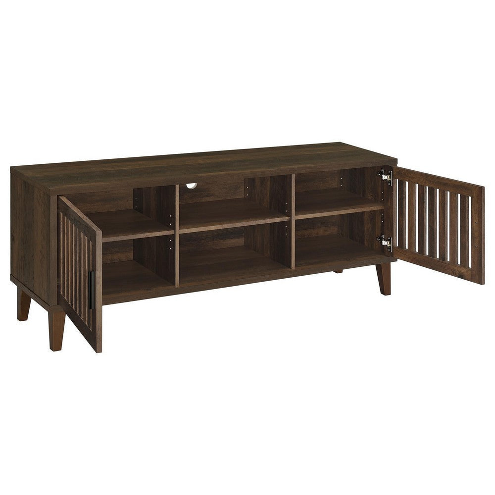 Sid TV Stand Media Cabinet 2 Slatted Doors Shelf Brown Wood 60 Inch BM329099