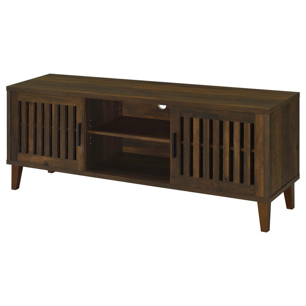 Sid TV Stand Media Cabinet 2 Slatted Doors Shelf Brown Wood 60 Inch BM329099