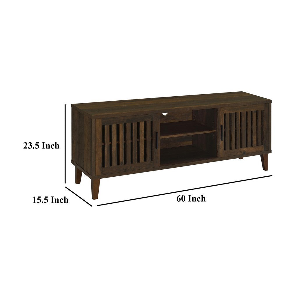 Sid TV Stand Media Cabinet 2 Slatted Doors Shelf Brown Wood 60 Inch BM329099