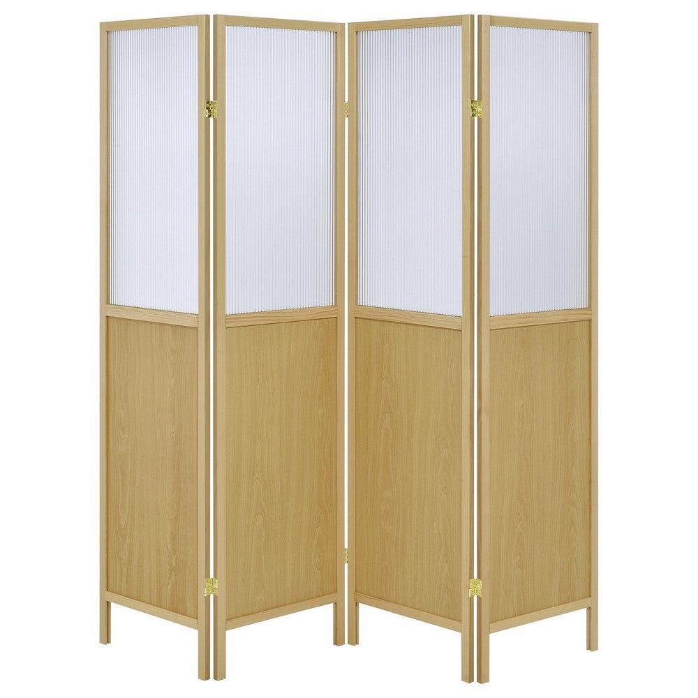 Matt 4 Panel Screen Room Divider Folding Natural Brown 70 Inch BM329100