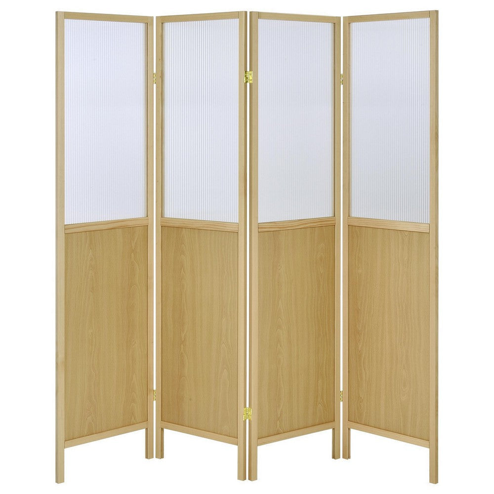Matt 4 Panel Screen Room Divider Folding Natural Brown 70 Inch BM329100
