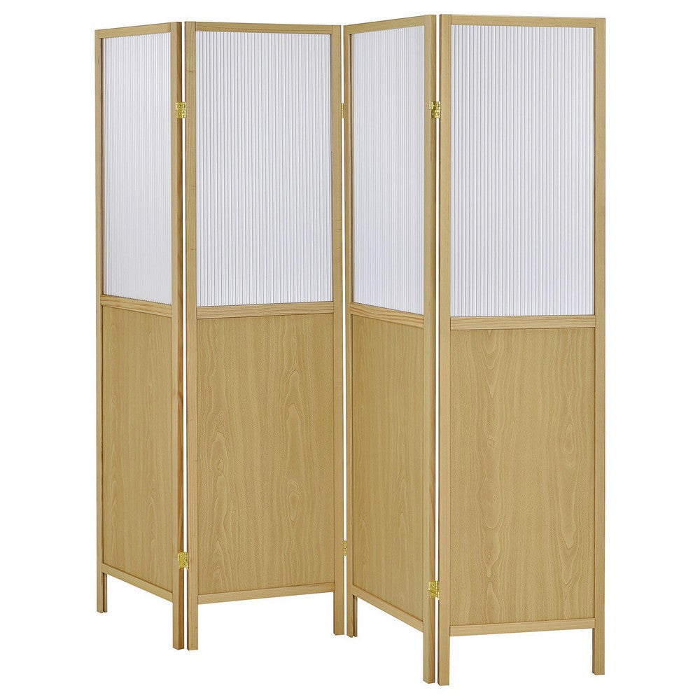 Matt 4 Panel Screen Room Divider Folding Natural Brown 70 Inch BM329100