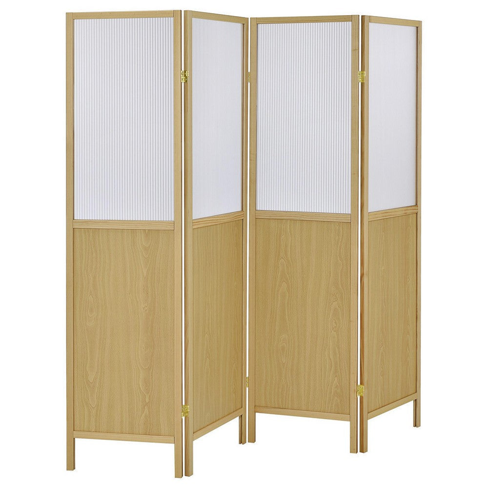 Matt 4 Panel Screen Room Divider, Folding Natural Brown, 70 Inch