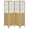 4 Panel Screen Room Divider, Foldable Design, Natural Brown 70 Inch