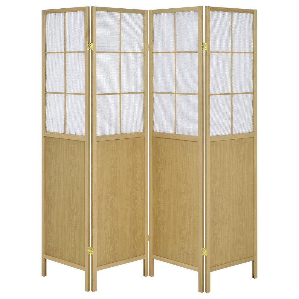 4 Panel Screen Room Divider, Foldable Design, Natural Brown 70 Inch