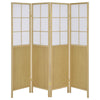 4 Panel Screen Room Divider, Foldable Design, Natural Brown 70 Inch