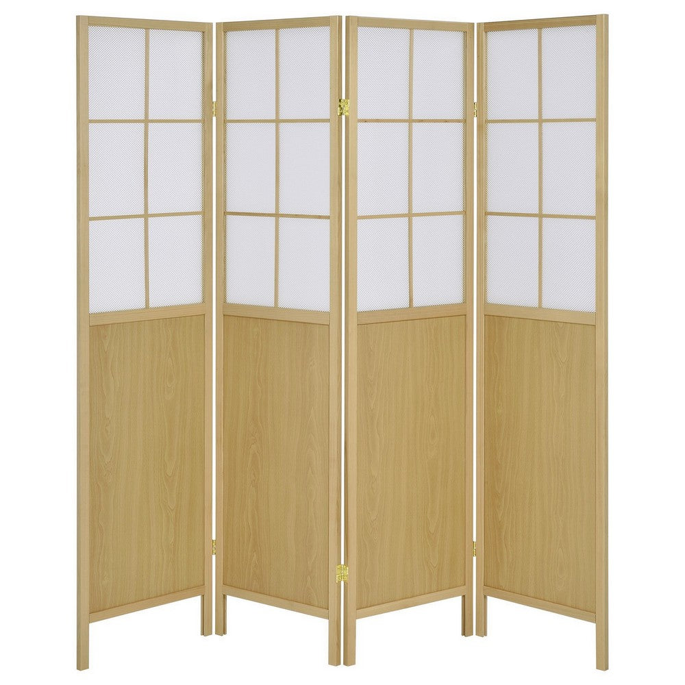 4 Panel Screen Room Divider, Foldable Design, Natural Brown 70 Inch