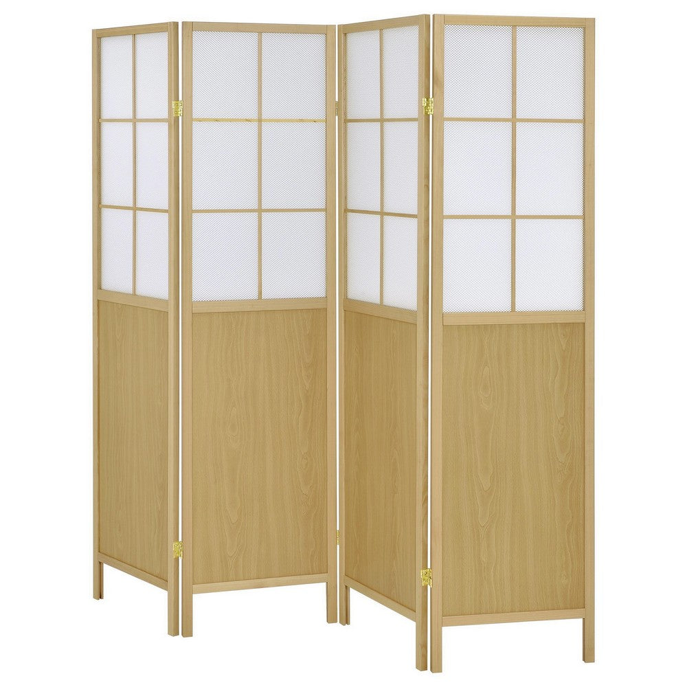 4 Panel Screen Room Divider, Foldable Design, Natural Brown 70 Inch