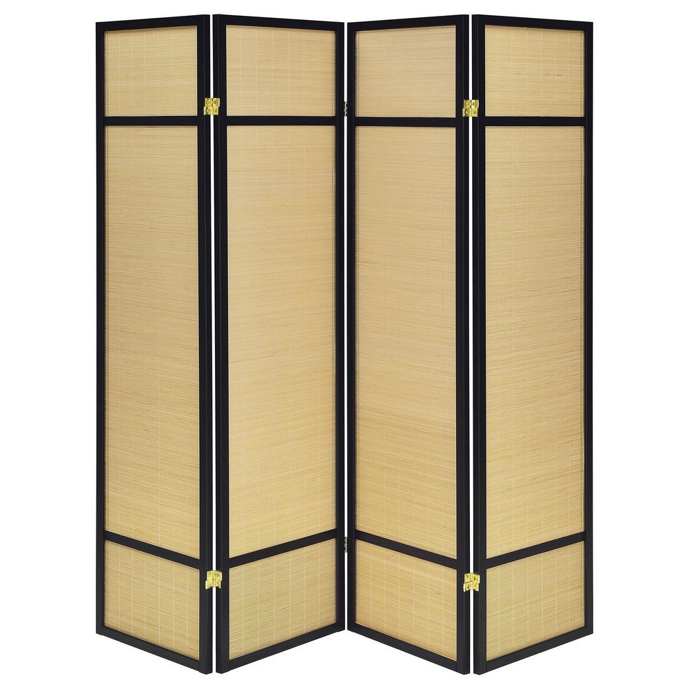 Arce 4 Panel Foldable Privacy Screen Bamboo Black Pine Wood Frame BM329104