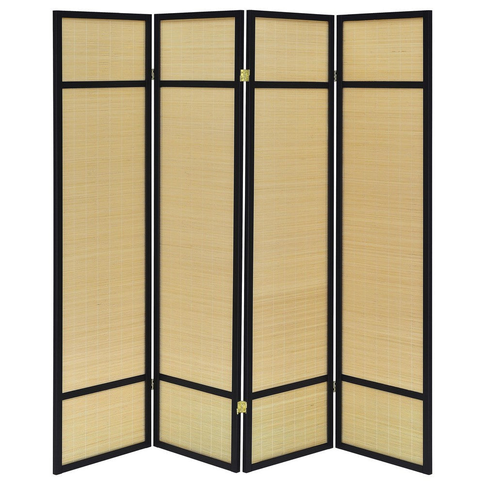 Arce 4 Panel Foldable Privacy Screen Bamboo Black Pine Wood Frame BM329104