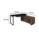 Doxx L Shape Computer Desk 2 Doors Drawers Black Metal Walnut Wood BM329105
