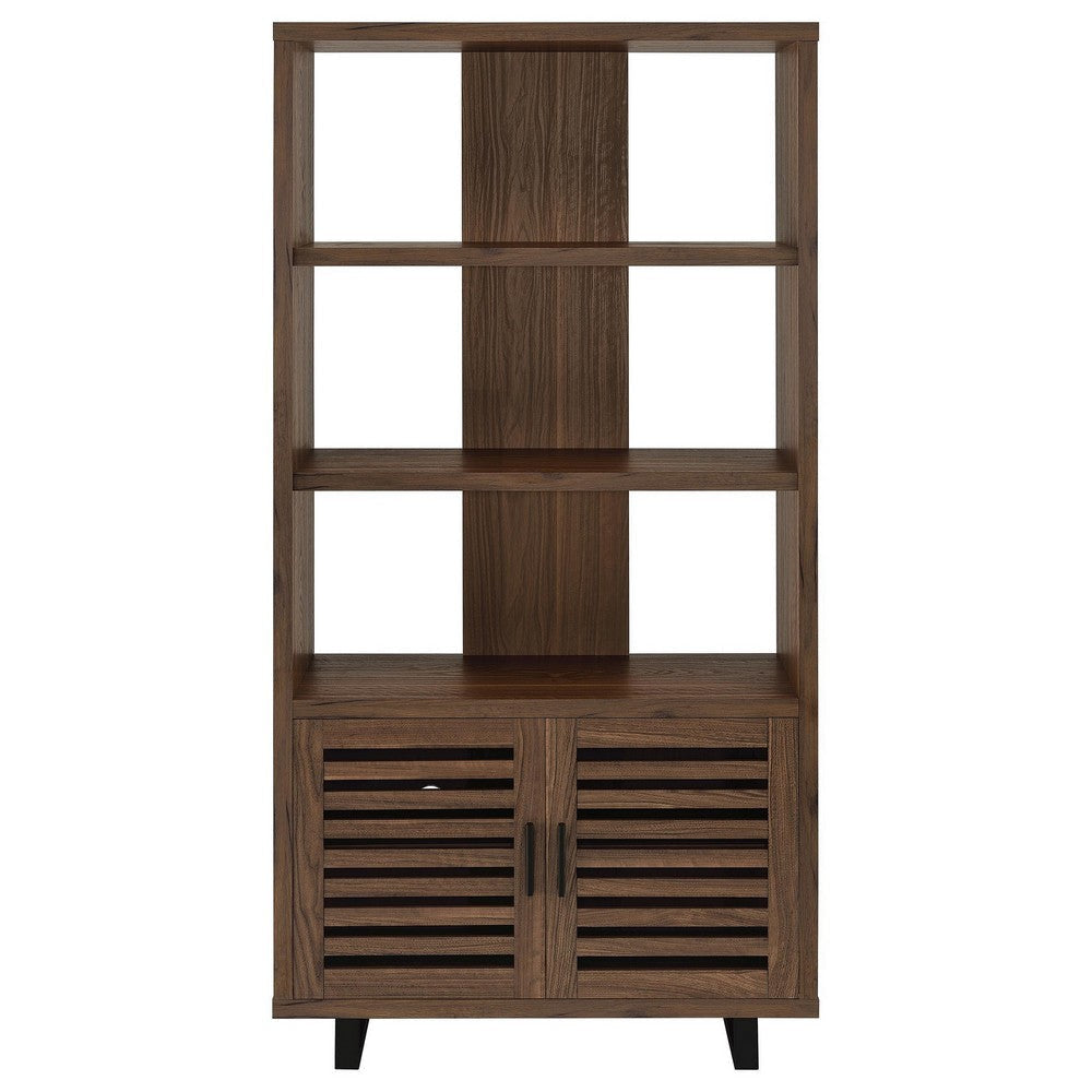 Doxx Bookcase Slatted Cabinet Black Open Frame Legs Walnut Brown BM329106