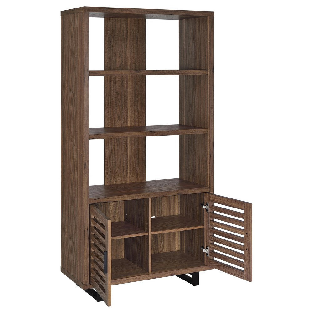 Doxx Bookcase Slatted Cabinet Black Open Frame Legs Walnut Brown BM329106