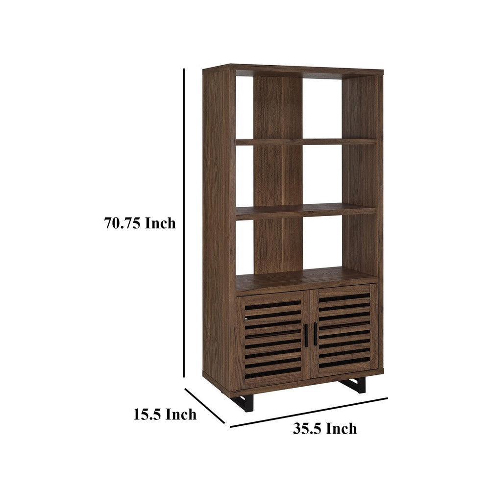Doxx Bookcase Slatted Cabinet Black Open Frame Legs Walnut Brown BM329106