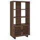 Doxx Bookcase, Slatted Cabinet, Black Open Frame Legs, Walnut Brown