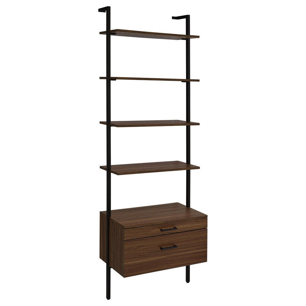 Wens 3pc Wall Mounted Bookcase Set Shelves 2 Drawers Walnut Brown BM329107