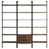 Wens 3pc Wall Mounted Bookcase Set, Shelves, 2 Drawers, Walnut Brown
