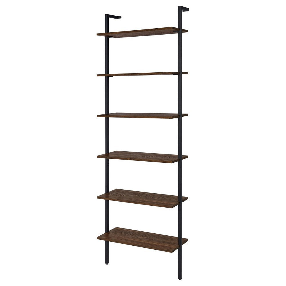 Wens Wall Mounted Bookcase Unit 6 Open Shelves Black Metal Brown BM329109