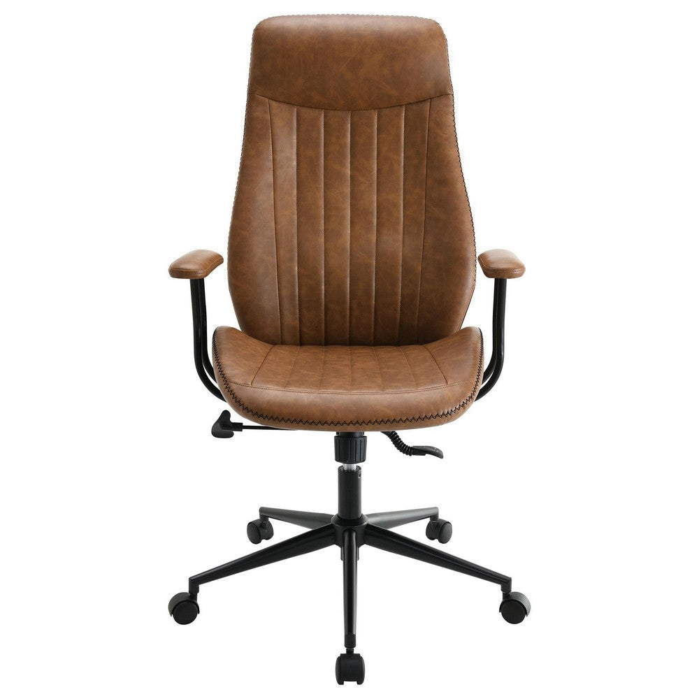 Anie Adjustable Desk Chair Rolling Base Brown Tufted Faux Leather BM329111