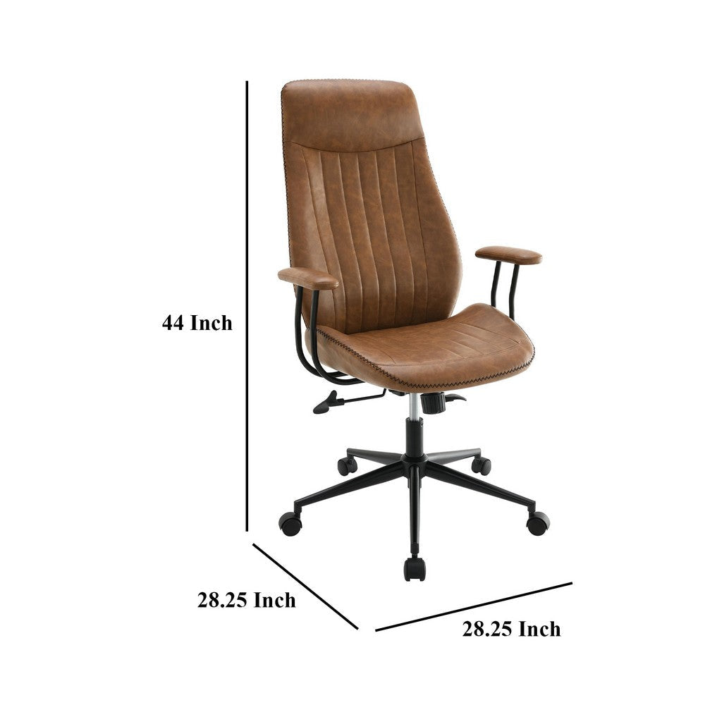 Anie Adjustable Desk Chair Rolling Base Brown Tufted Faux Leather BM329111