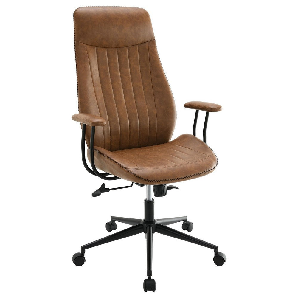 Anie Adjustable Desk Chair, Rolling Base, Brown Tufted Faux Leather