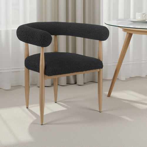 Noris Dining Chair Set of 2, C Shaped Back, Gold Bronze, Black Fabric